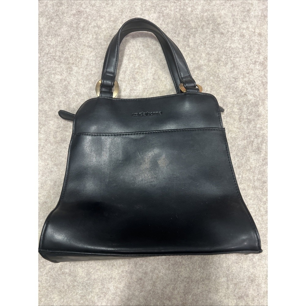 Vintage Liz Claiborne Black Small Tote 3 Compartments Outside Pocket Roomy - Picture 1 of 7